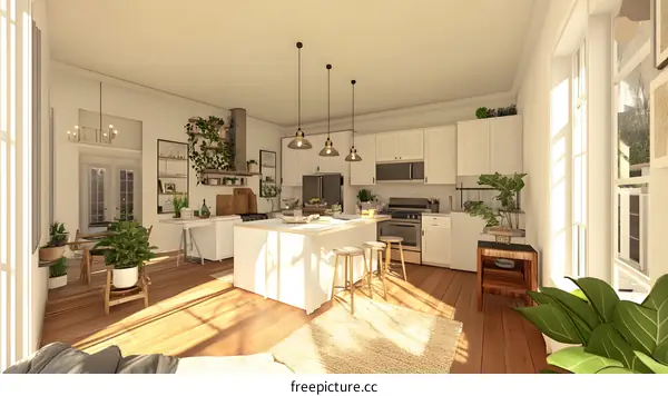 Modern Kitchen Interior Design With White Cabinets And Natural Light