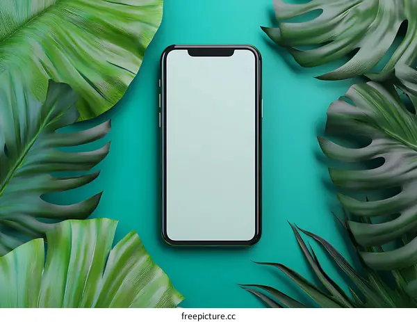 Tropical Leaves and Modern Smartphone Mockup