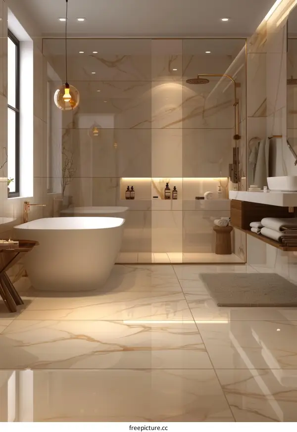 Luxury Modern Bathroom Design with Marble Tiles