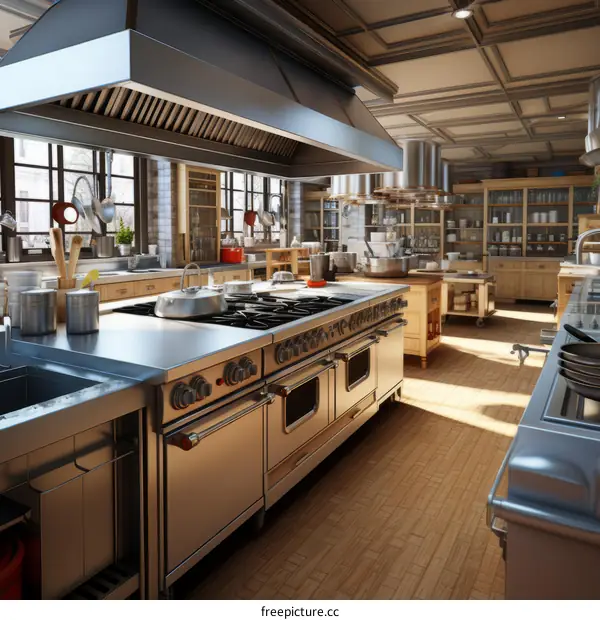 An illustration of a commercial kitchen