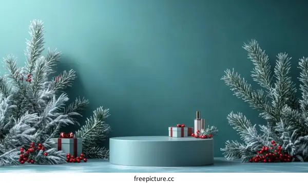 Christmas Display Podium with Snowy Trees