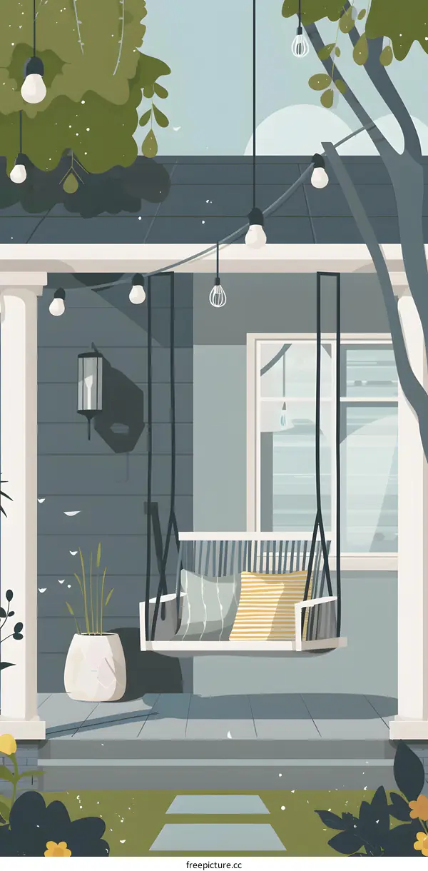Cozy Porch Swing With Greenery And String Lights