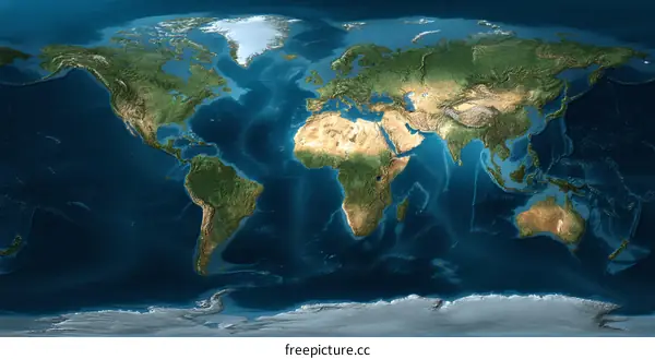 Detailed World Map of Continents and Oceans