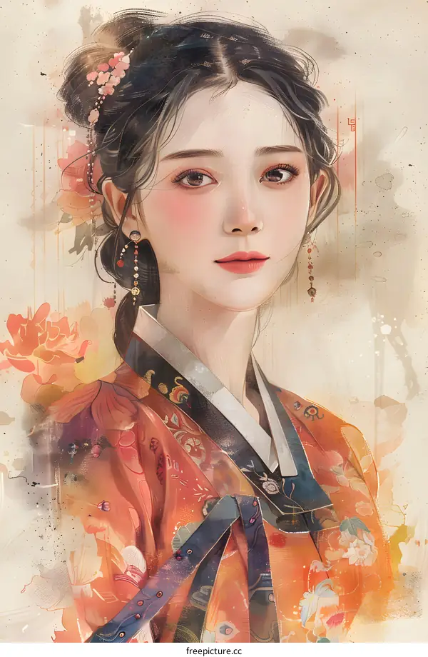 Portrait of a young woman in traditional Korean dress