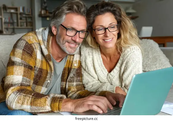 Couple Relaxing with Laptop at Home