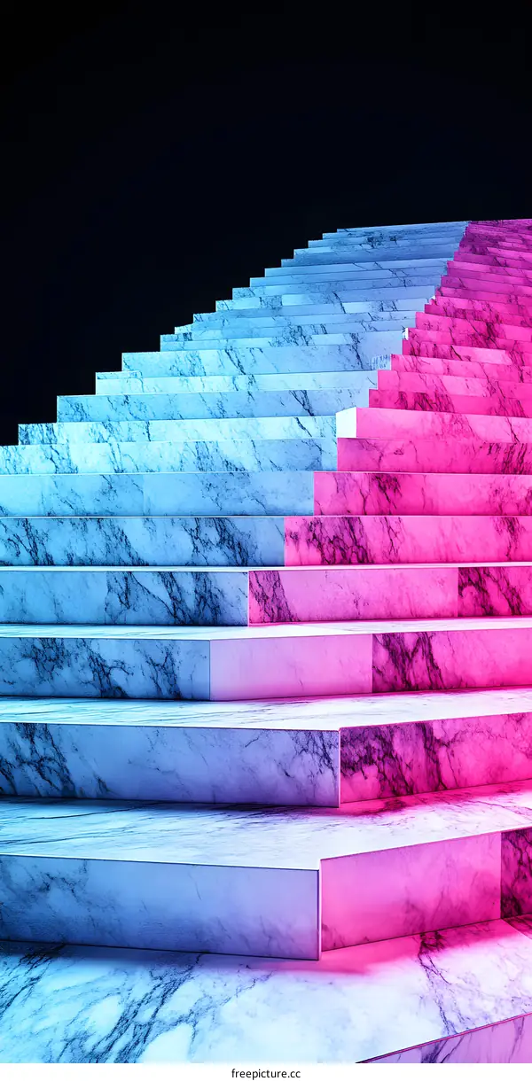 Abstract Marble Stairs with Neon Lights