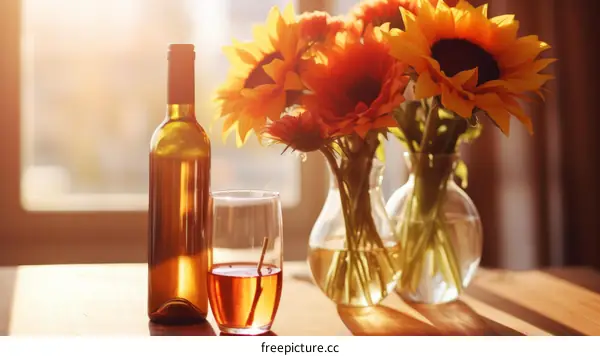 Sunflower and Wine Still Life