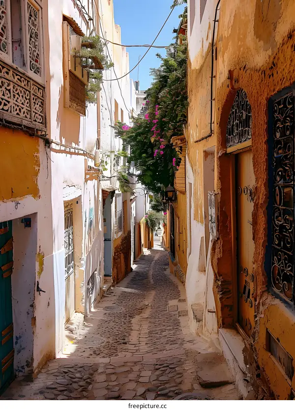 Narrow street with colorful houses