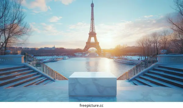 Paris Eiffel Tower Snowy Morning Sunrise Empty Display
