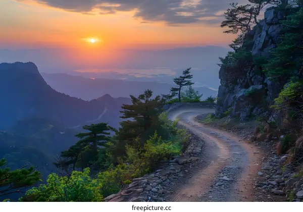 Winding Mountain Road at Sunset