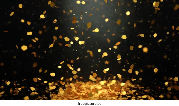 Golden Confetti Falling on a Black Background