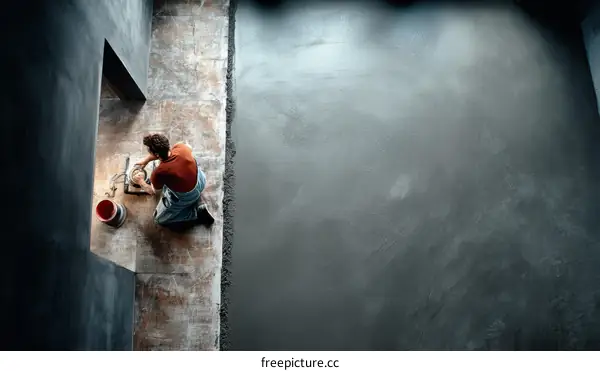 Construction Worker Leveling Concrete Floor