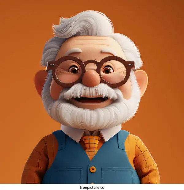 Cheerful Grandpa with Glasses 3D Cartoon Character