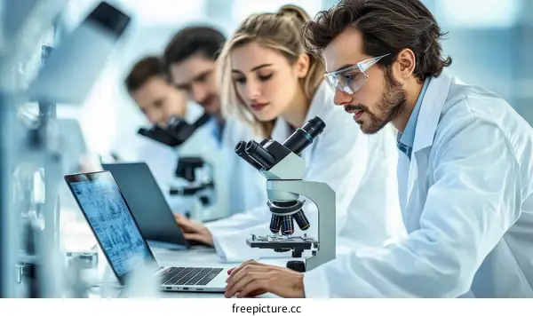 Focused Scientists Working in a Laboratory