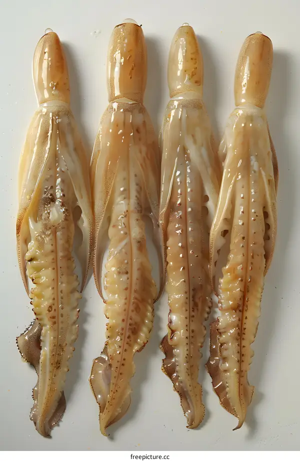 Four squids on a white background