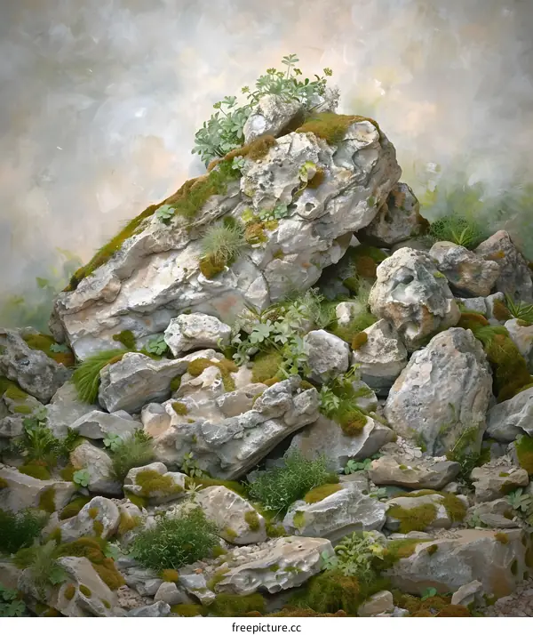 Rocky Landscape With Moss And Greenery