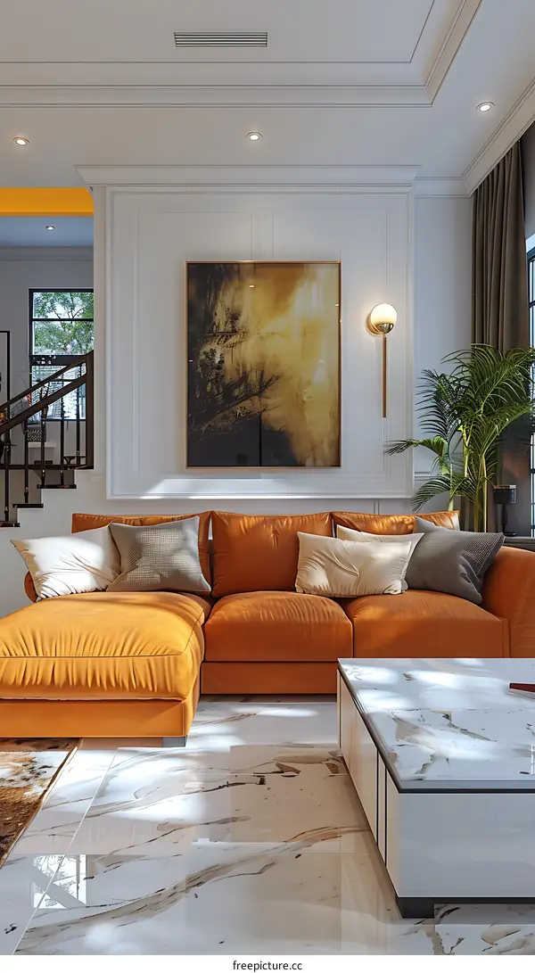 The living room is decorated in a modern and simple style