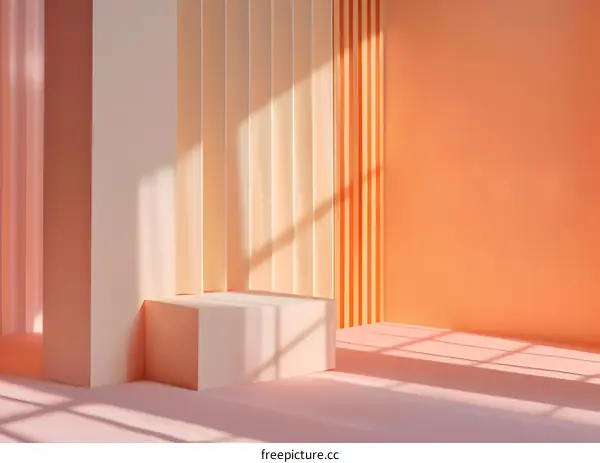 Minimalist Peach Background With Sunlight For Product Display