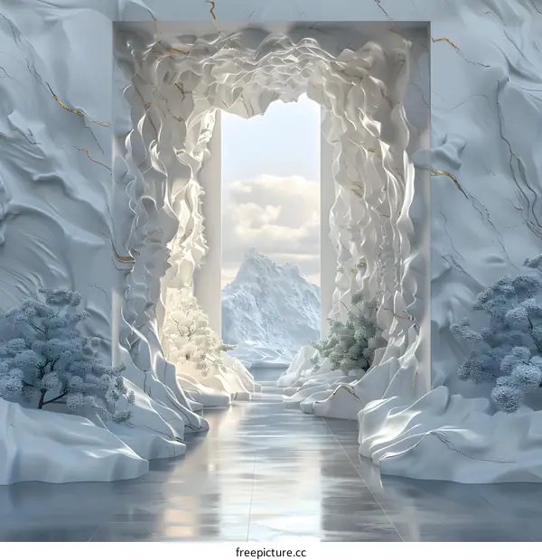 The archway on the glacier snow mountain