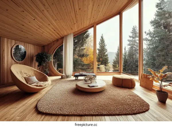 Modern Wooden Living Room with Panoramic Views