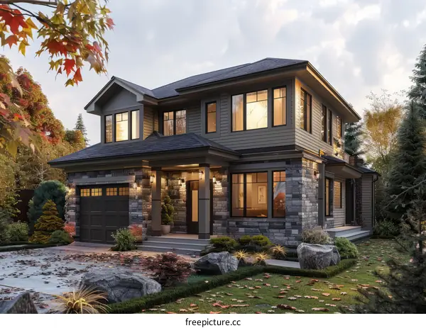 A modern two-story house with a beautiful exterior design