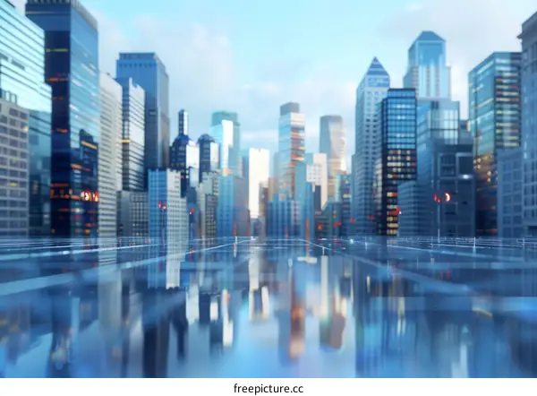 Cityscape with skyscrapers and blue sky