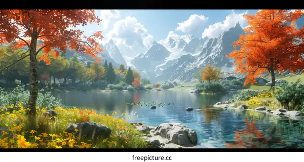 Serene Mountain Lake with Autumn Colors