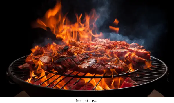 Juicy Grilled Meats Smoking on a Charcoal Grill