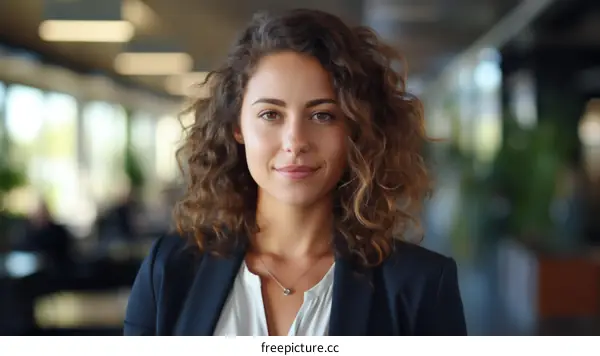 Portrait of a young professional woman smiling in an office environment