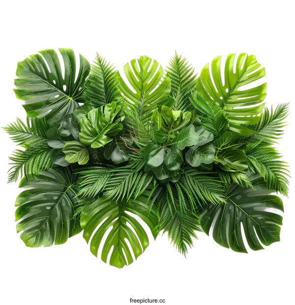 [Transparent Background PNG]lush green tropical leaves on transparent background