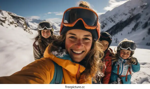 Family skiing in the mountains