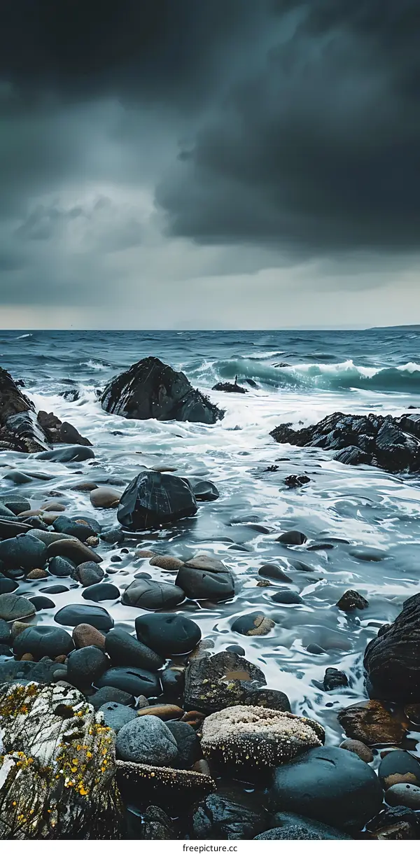Stormy Seascape with Smooth Rocks