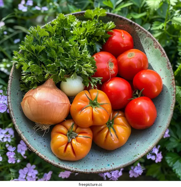 A Bowl of Fresh Vegetables from the Garden
