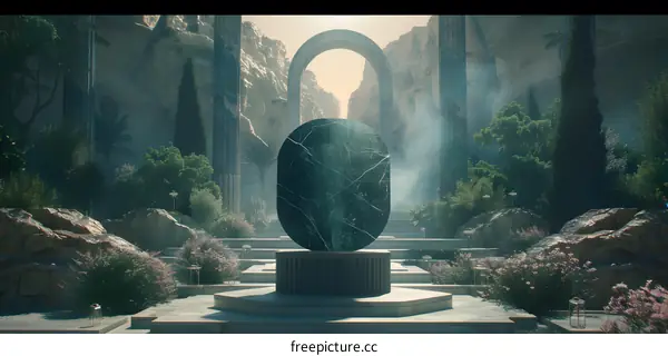 Stone Archway in a Lush Green Garden