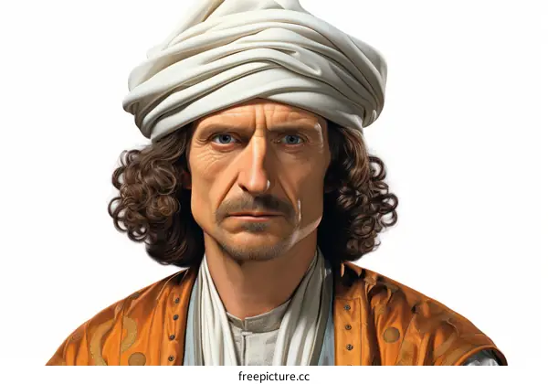 Portrait of a Nobleman Wearing a Turban, part of a larger miniature from a Hamzanama