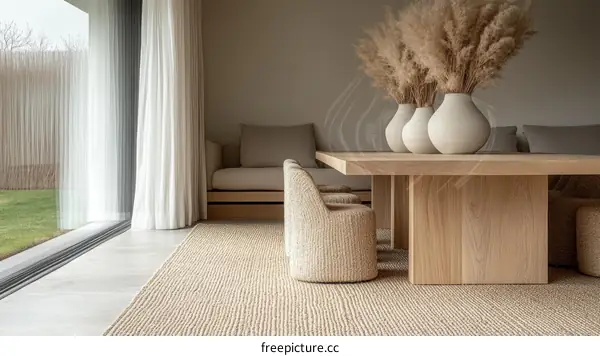 Modern Scandinavian Dining Area with Large Wooden Table