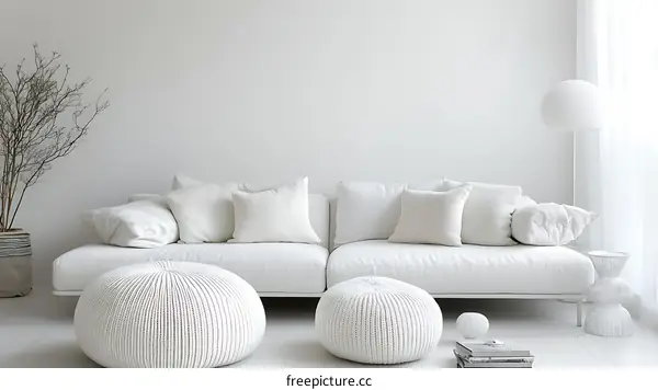 Modern Minimalist White Living Room Interior