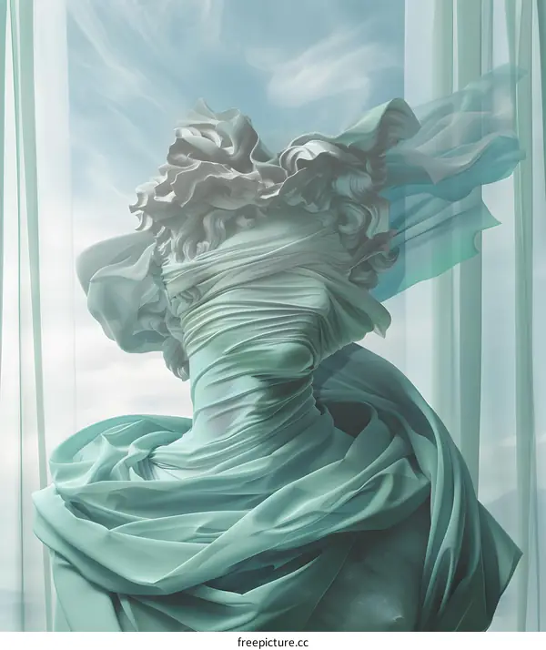 Abstract Sculpture Wrapped in Fabric with a Window Background