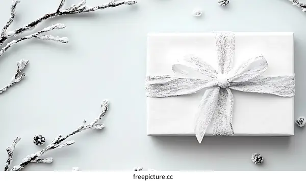 Winter Gift Box on Light Blue Background
