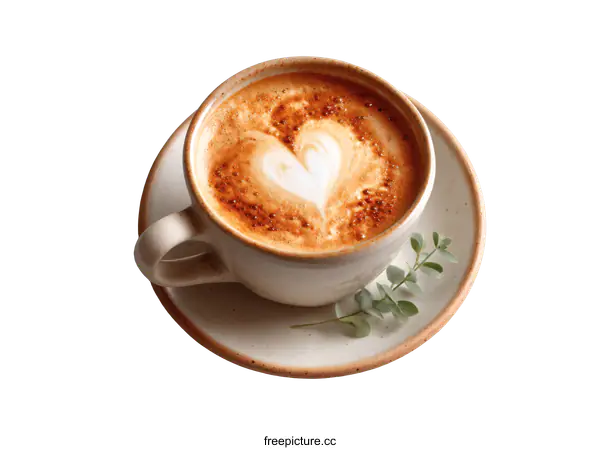 [Transparent Background PNG]Heart-Shaped Latte Art on a Creamy Coffee Cup