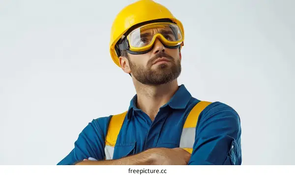 Caucasian Construction Worker in Safety Gear