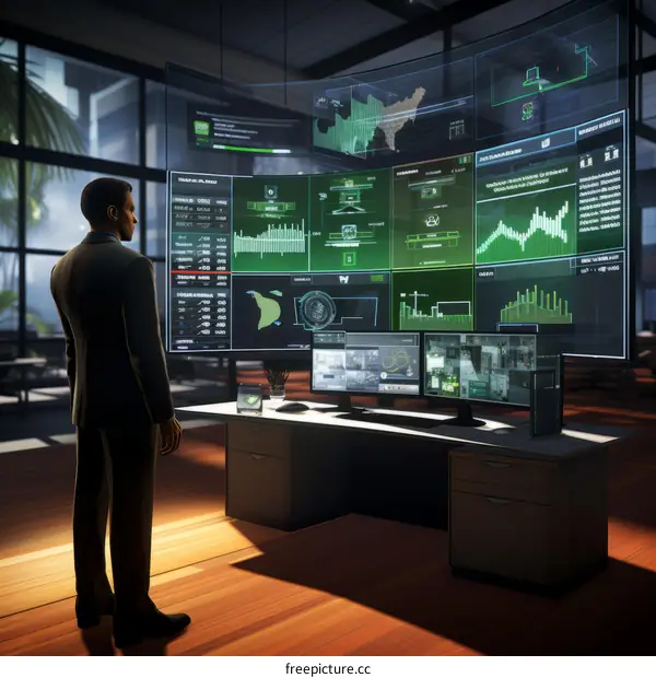 A Professional Man Reviewing Data on Large Display Screen