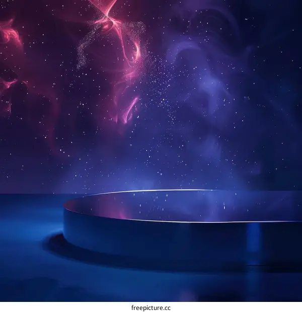 Blue and purple glowing empty stage with a starry night sky background