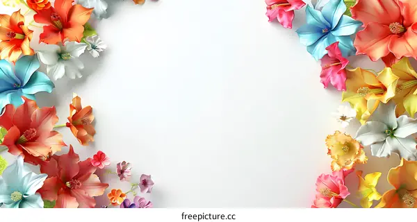 Colorful Flowers Arrangement Border on White Background