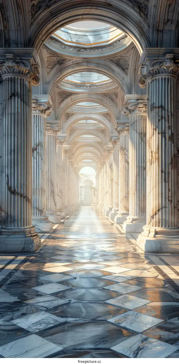 Majestic Ancient Columns Interior Hallway
