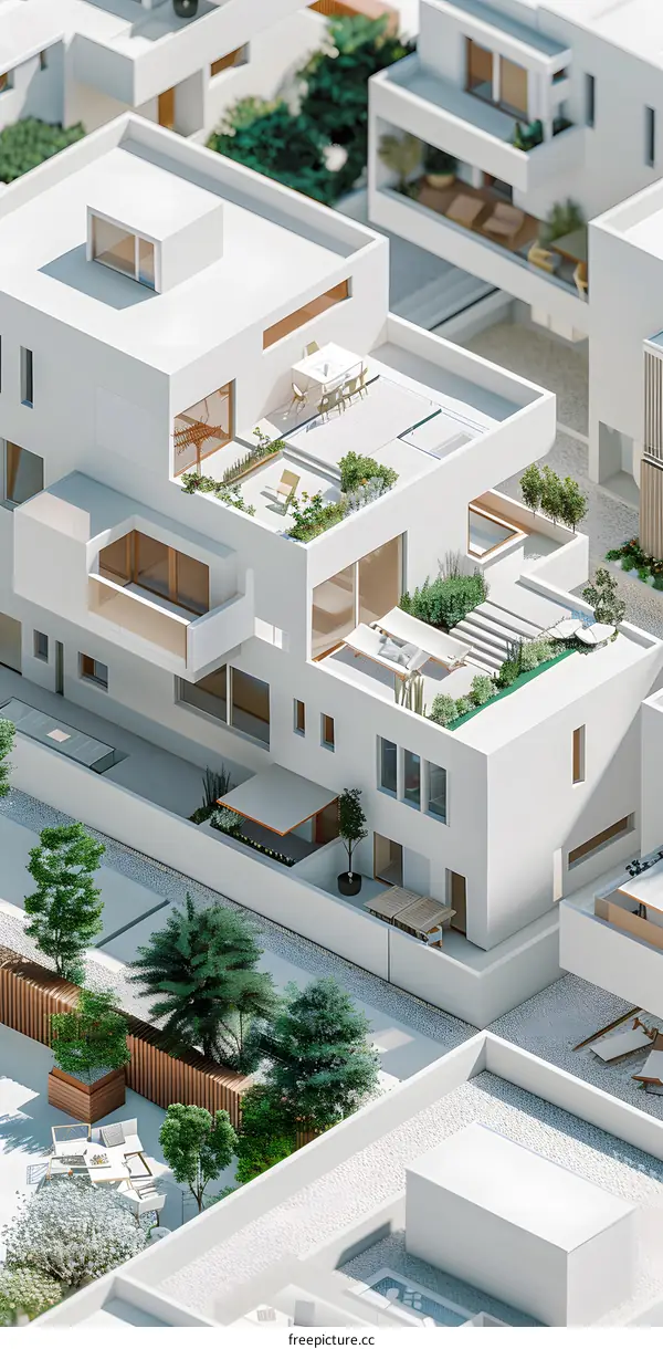 Modern White Architectural Design with Green Rooftop