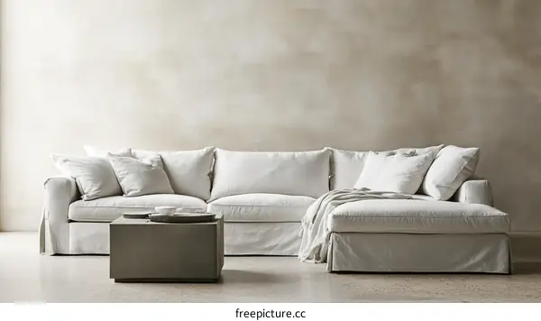 Modern Minimalist Sectional Sofa and Ottoman Set