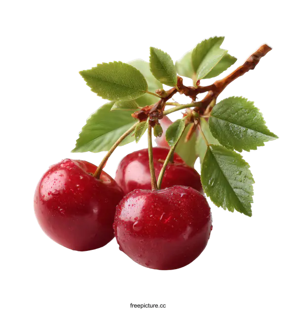 [Transparent Background PNG]Fresh Cherries on a Branch