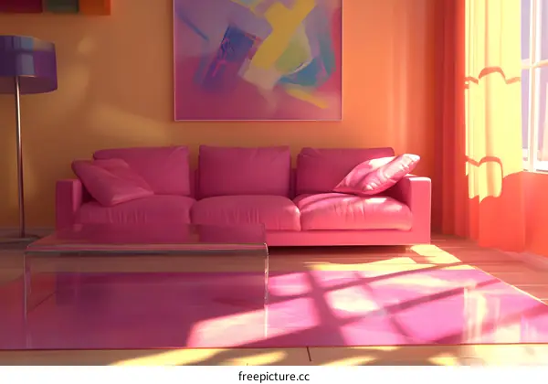 Pink Sofa and Abstract Art in a Modern Living Room