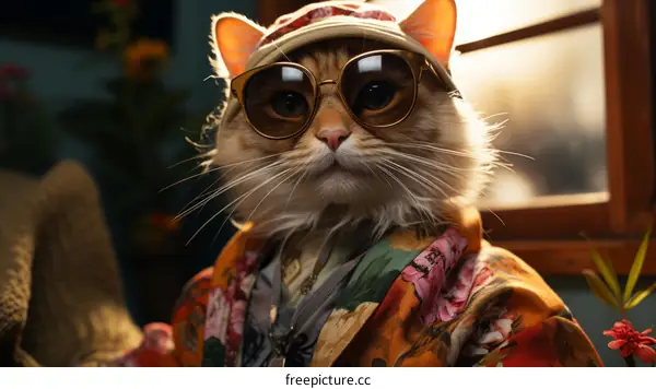 Cute Cat Wearing a Hat and Sunglasses